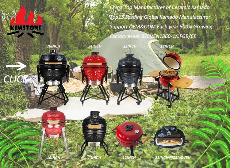 KIMSTONE 2023 New Hot Selling 16 Inch Portable Bbq Rotisserie Grill Commando Kamado Smoker With Stainless Steel Stand