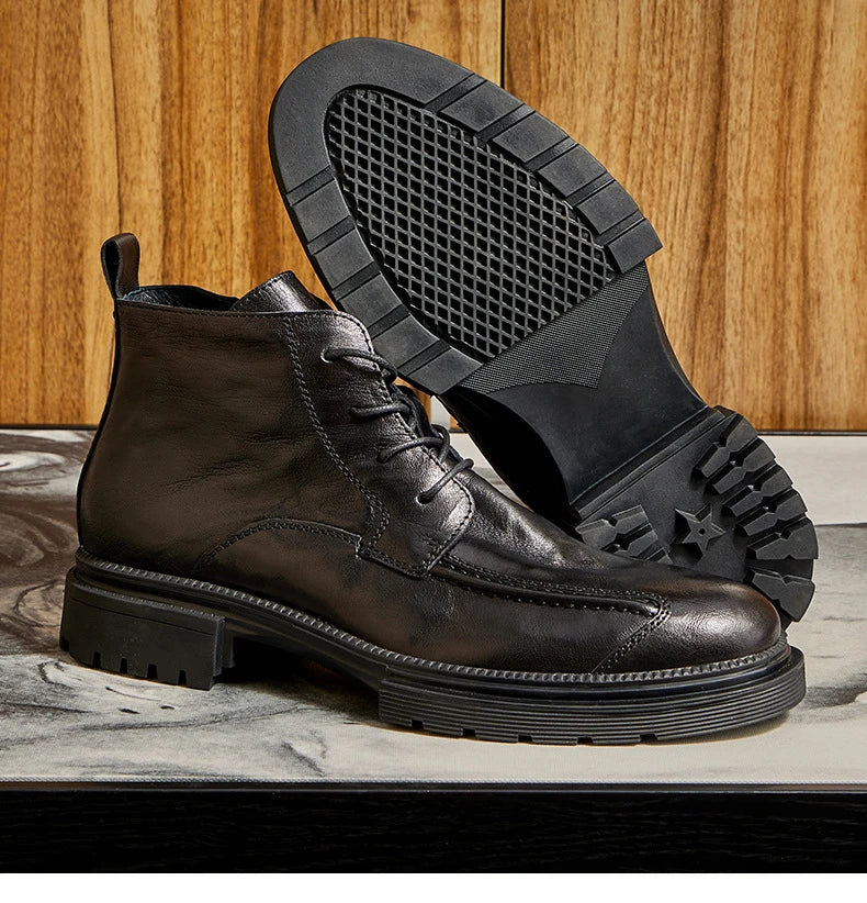 Men Shoes Leather Retro Men Boots Leather Ankle Boots Motorcycle Boots Cowboy Boots Show Bar Fashion Combat Boots