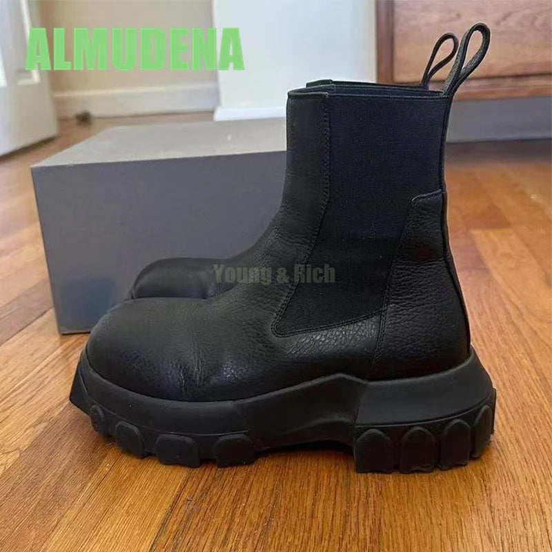 Thick Soled Chelsea Boots Men's Trendy High Top Boots Retro Handsome Motorcycle Boots Versatile Ankle Boots and Short Boots