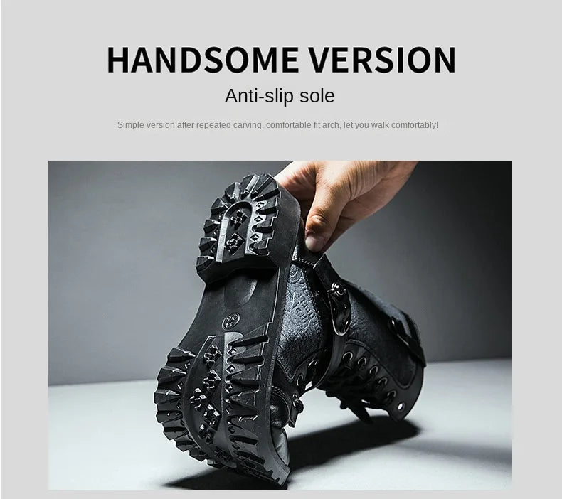 Retro Mid-Carf Punk Boots Winter Men's Plus Velvet Motorcycle Boots All-match Tooling Shoes Denim Mid-high Boots Men botas mujer