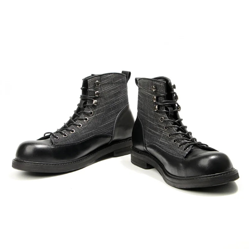 A075 Short Men Boots Fashion Male Footwear 2024 Round Toe Men's Mix Colors  Trend Casual Winter Leather Men's Shoes Retro Boots