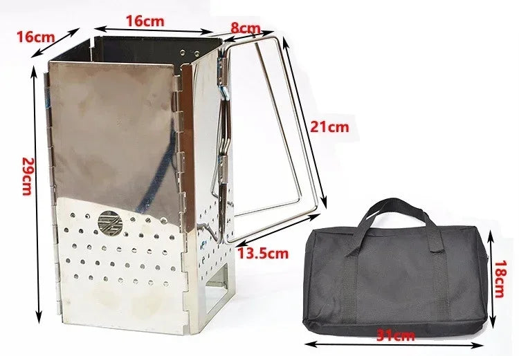 Portable Charcoal Starter Stainless Steel Outdoor Barbecue Grill Fire Starter Folding Carbon Stove BBQ Grill Heating Stove