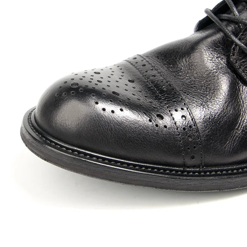 US 6-10 Business Man Mature Office Carving Brogue Shoes Men's Cowhide Top Layer Retro Genuine Leather Suit Boots