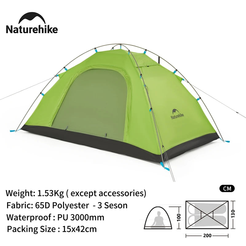 Naturehike Ultralight Camping Tent 2 Person Hiking Travel Backpacking Large Space 65D Waterproof Quick Set Cycling Shelter Tent