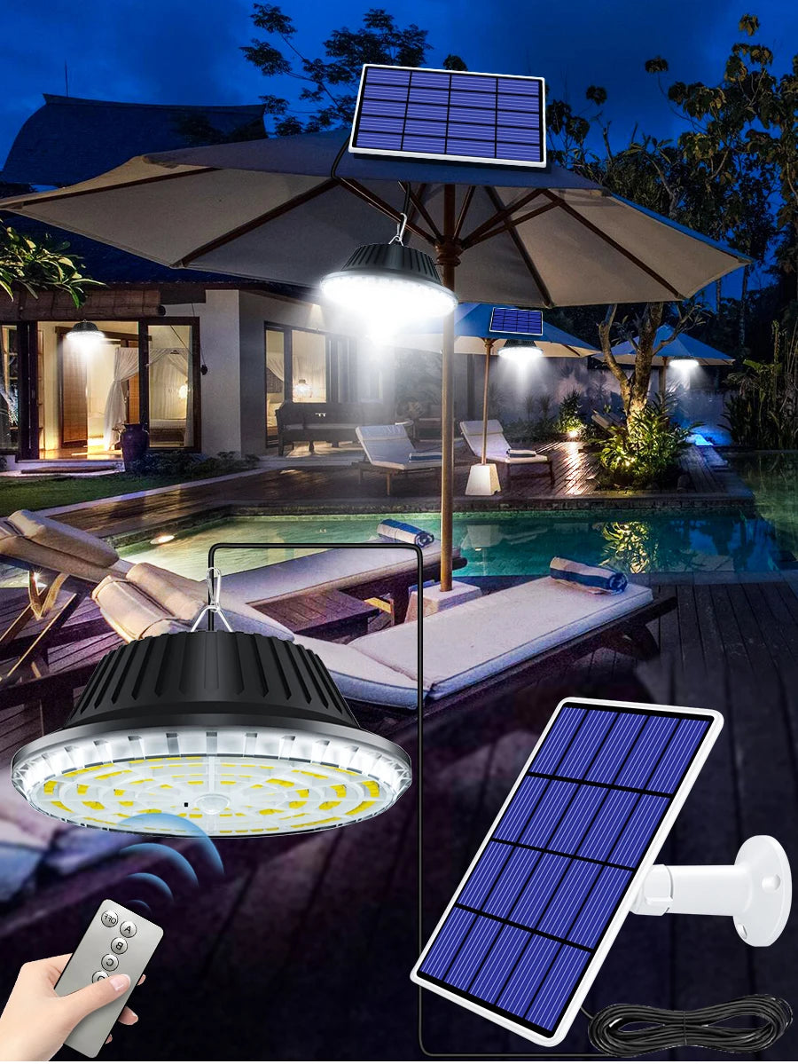 Solar Pendant Light with Motion Detector Outdoor 5M Cord Detached Indoor Waterproof Solar Shed Light for Garage Spotlights