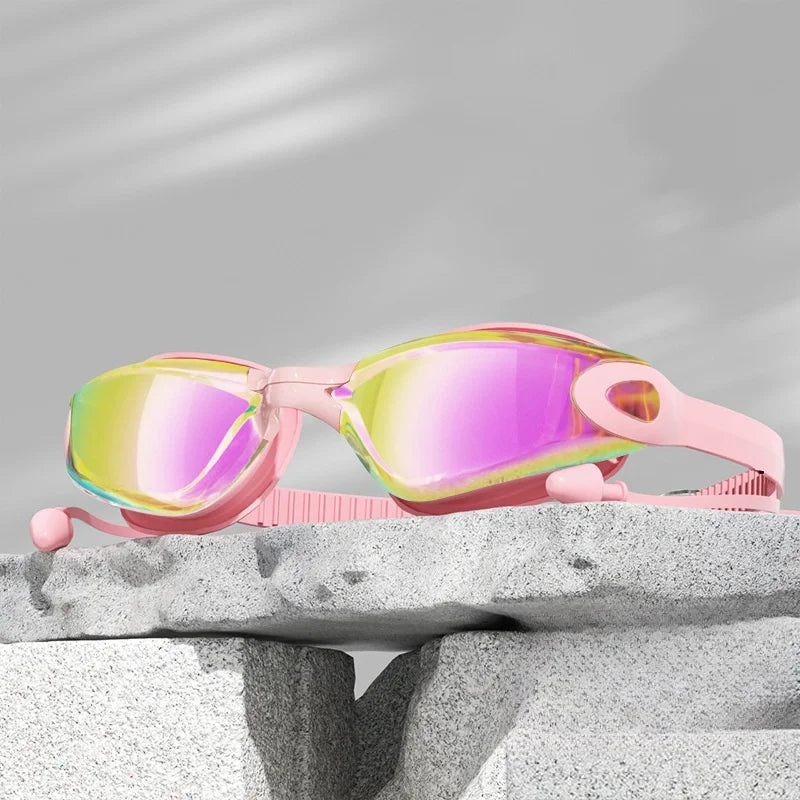 Professional Swimming Goggles with Earplugs Adult Anti-fog UV Protection Lens Men Women Waterproof Adjustable Silicone Glasses