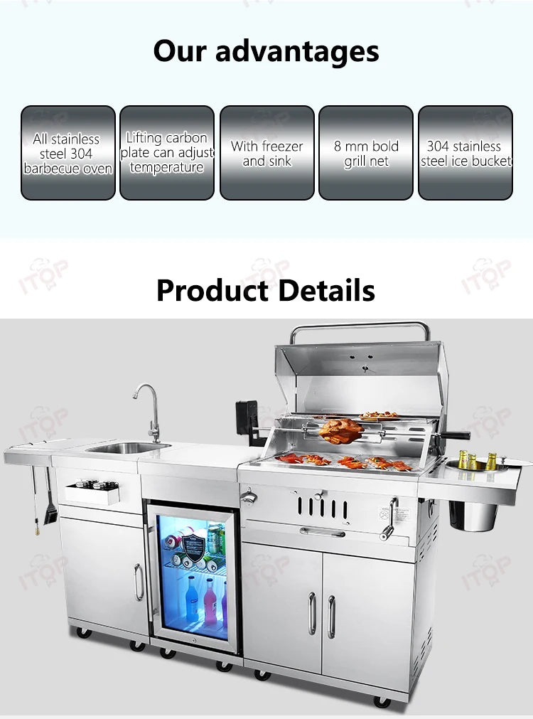 Outdoor Charcoal Bbq Grill With Chiller and Sink Stainless Steel 304 Barbecue Grill Bbq Stove Outdoor Stainless Steel Bbq Grill