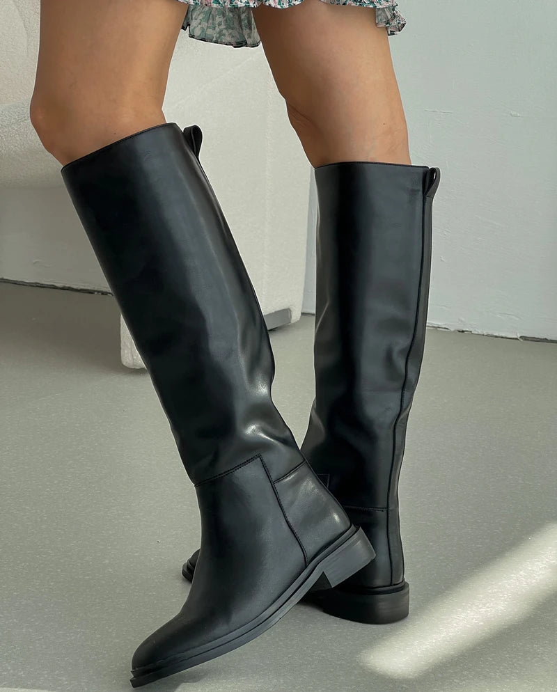 FEDONAS 2024 INS Women Knee High Boots Genuine Leather High Heeled Autumn Winter Warm Shoes Woman Snow Motorcycle Boots Shoes
