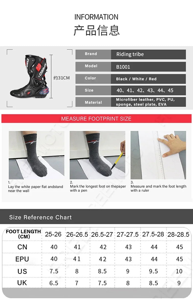 Riding Tribe Men Leather Motorcycle Boots Moto Ridding Racing Motocross Off-Road dirt bike Motorbike Shoes Botas Motor Boot