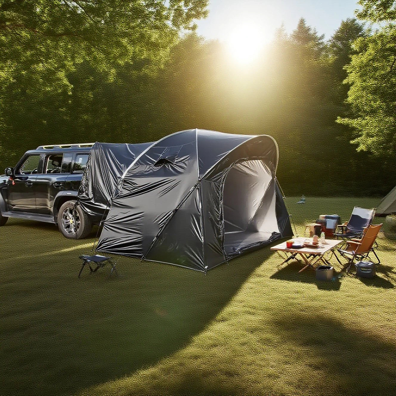 3-4 Person SUV Camping Tent PU4000 Waterproof with Mesh Bug Door, Cross-Ventilated Quick-Pitch Design, Built-In Floor