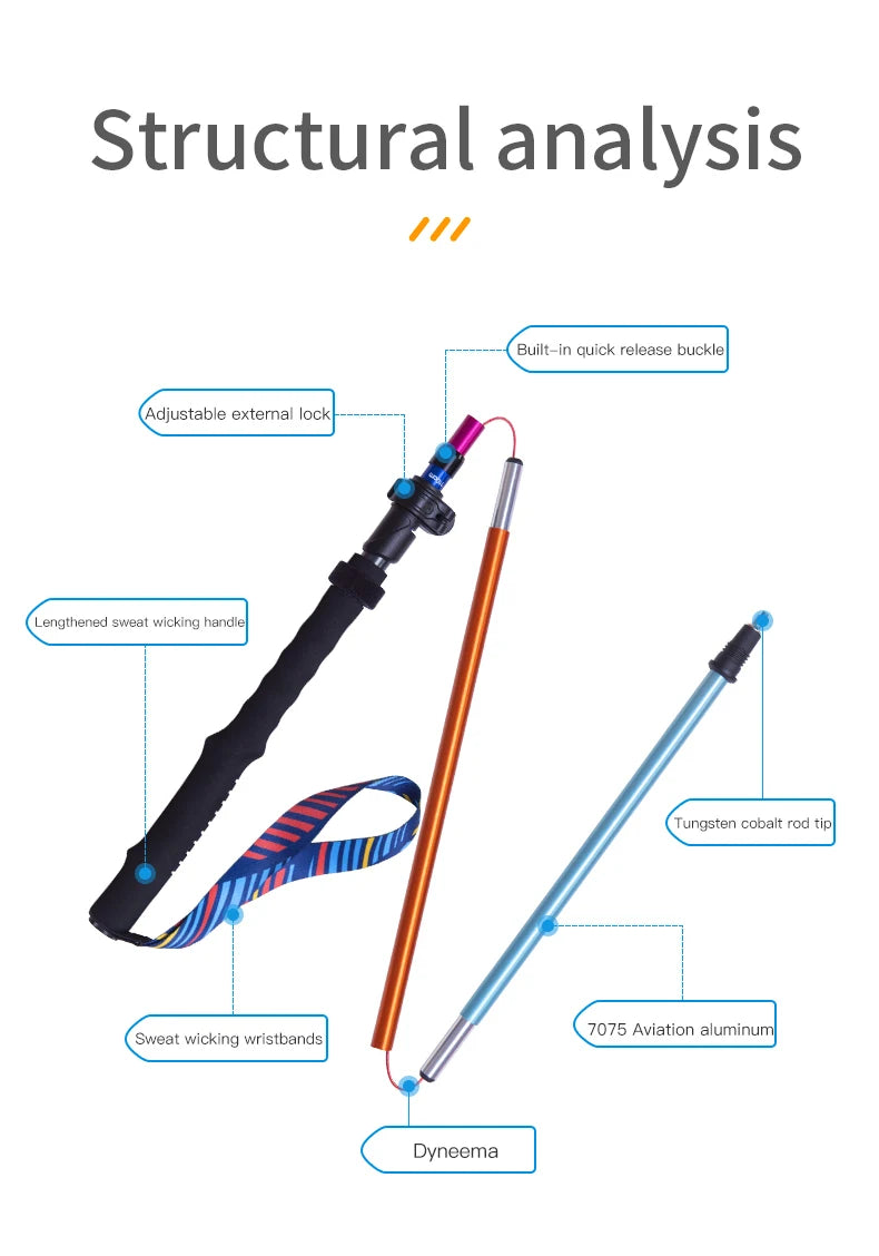 AONIJIE E4208 Rainbow Color Unisex Outdoor Hiking Pole Telescopic Adjustable Aluminum Alloy Pole Running Hiking Walking Stick