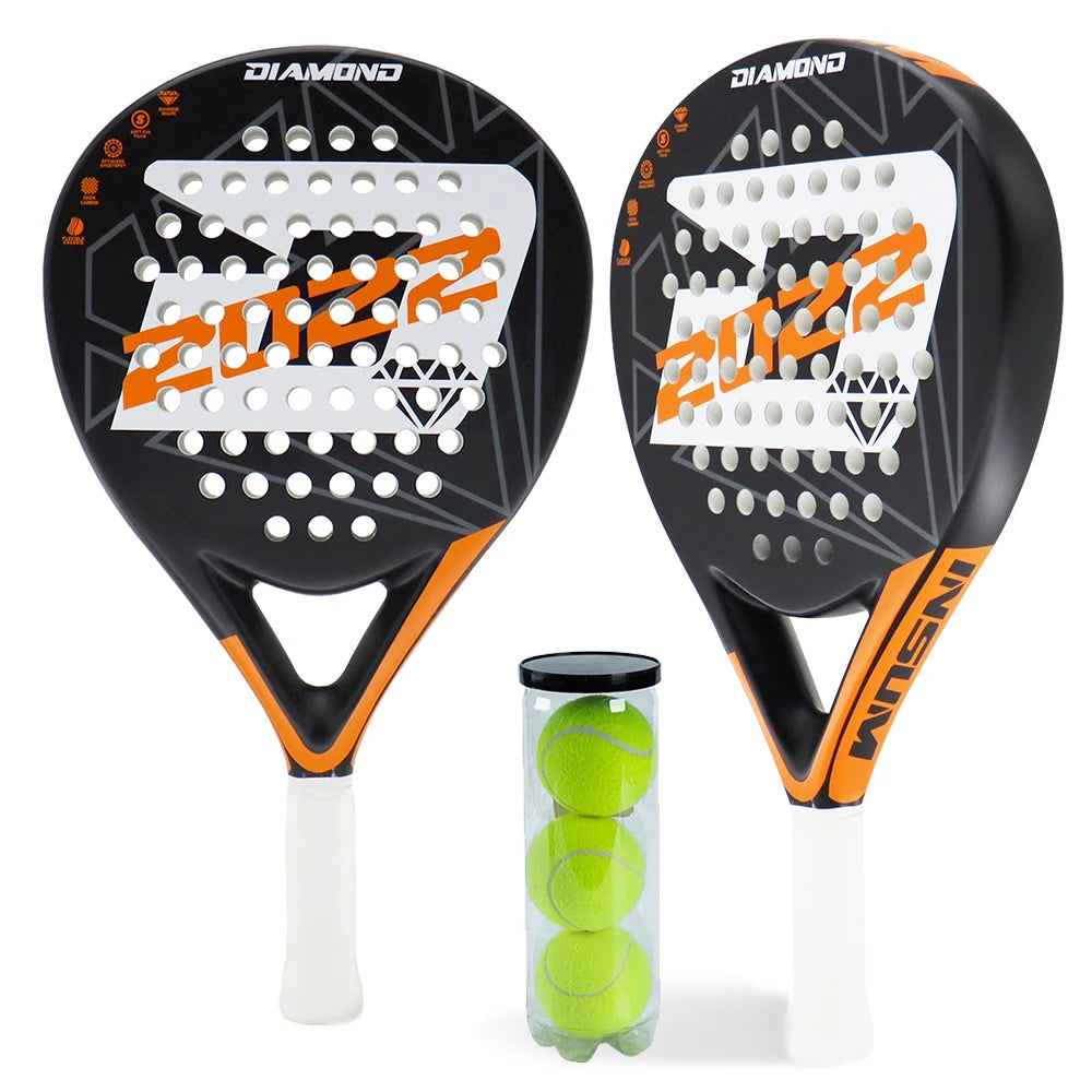 INSUM 2022 Padel Tennis Paddles Rackets Set of 2, lightweight Carbon Fiber Diamond Shape Comfort Grip with Padel Tennis Balls