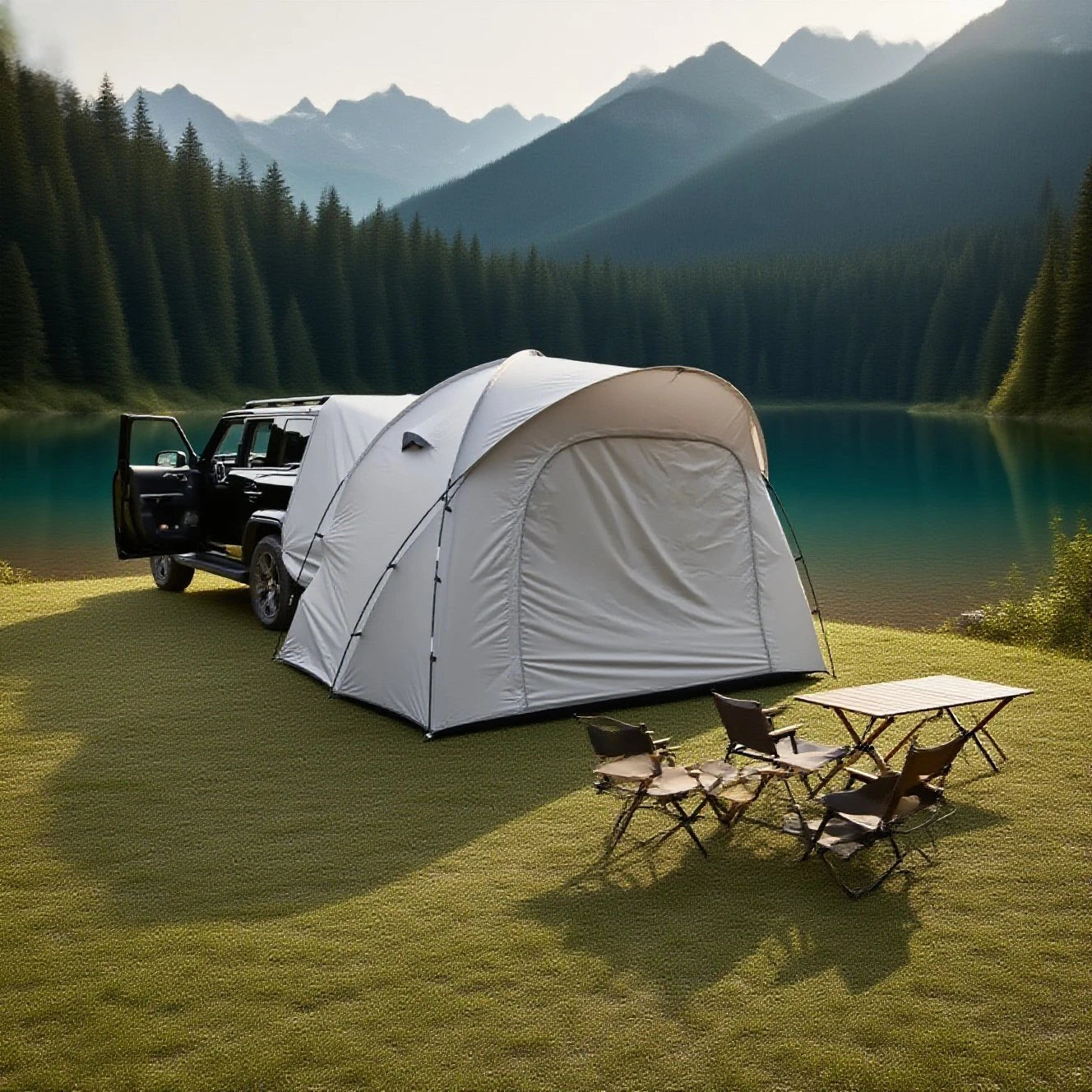 3-4 Person SUV Camping Tent PU4000 Waterproof with Mesh Bug Door, Cross-Ventilated Quick-Pitch Design, Built-In Floor