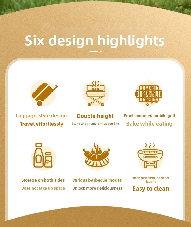 Foldable Charcoal Barbecue Grill Outdoor Portable Large BBQ Stove for Home