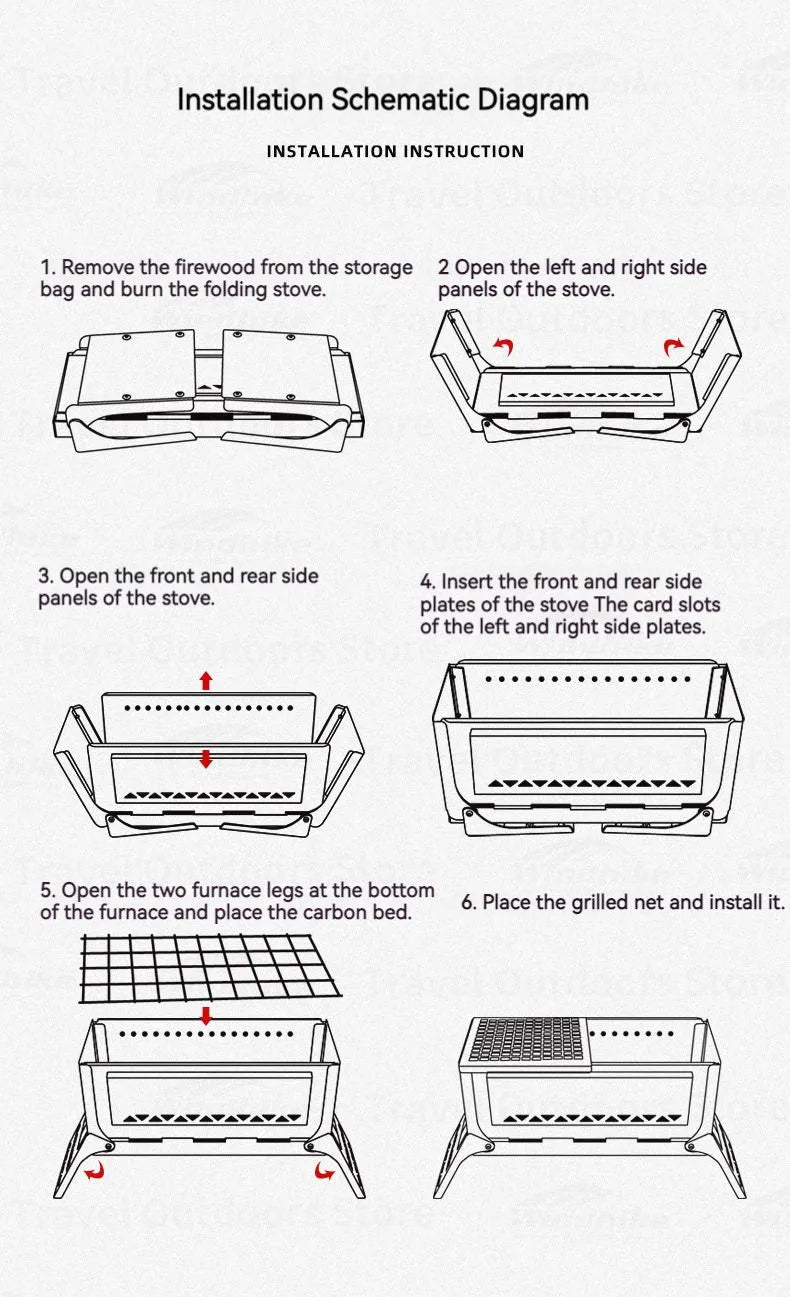 3F UL GEAR Camping Folding Firewood Stove All-In-One Style Tabletop BBQ Furnace 2.2kg Ultralight Outdoor Cooking Equipment Oven