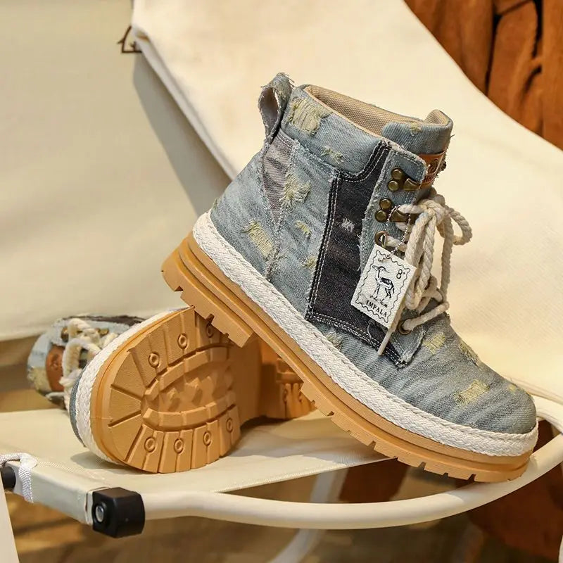 Motorcycle Riding Shoes Casual Commuter Boots Protective Fall Resistant Wear Boots Four Seasons Riding Shoes Denim Casual Shoes