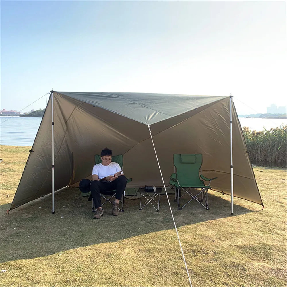 4x4m 4x3m 3x3m 19 Hang Points Tent Tarp Survival Sun Shelter Shade Canopy Outdoor Backpacking Waterproof Camping Awning SunShade