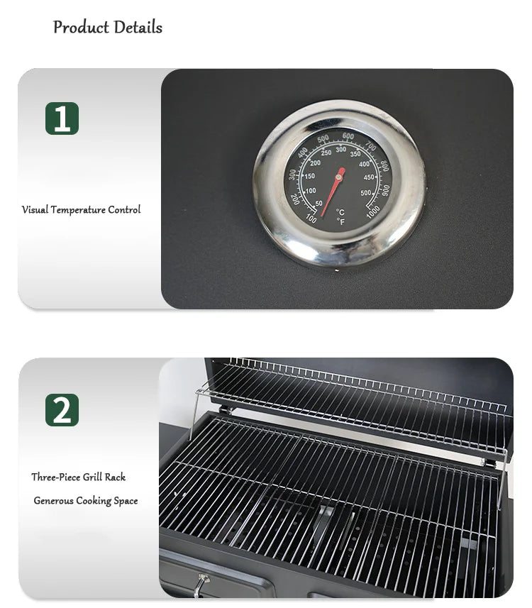 Portable Outdoor Bbq Wood  Grills Large Duty Charcoal Bbq Grill Trolley Smoker Barbecue Grill With Foldable Double Side Table