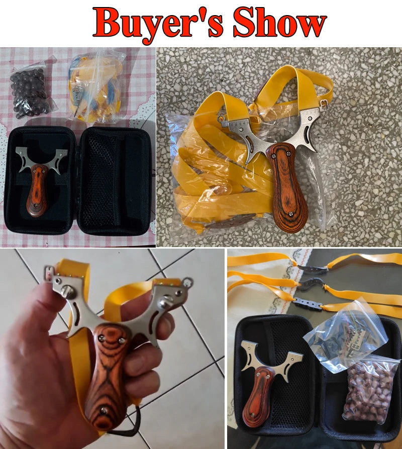 Professional Hunting Slingshot High Quality Stainless Steel Catapult with Flat Rubber Band Outdoor Shooting Game Sling Shot Set