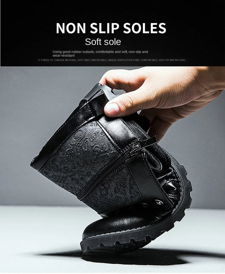 Retro Mid-Carf Punk Boots Winter Men's Plus Velvet Motorcycle Boots All-match Tooling Shoes Denim Mid-high Boots Men botas mujer