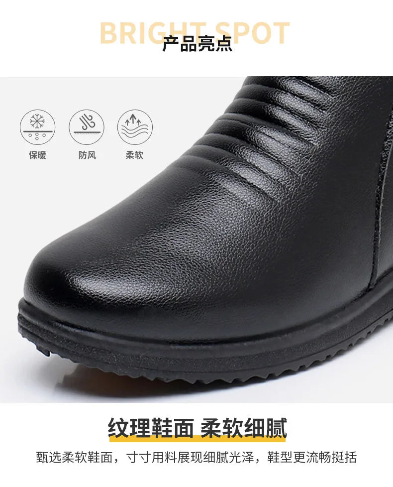 2024 New Women's Real Leather Ankle Boots Thick Bottom Plush Shoes Women Winter Warm Shoes Fashion Cool Footwear Size 35-41