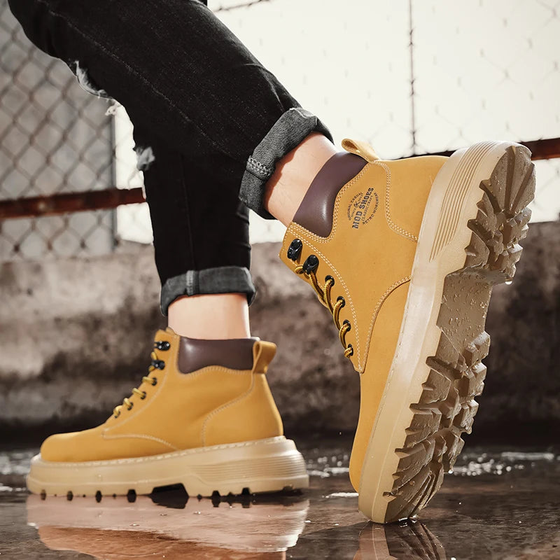 New Arrival Mens Ankle Boots Fashion Comfortable Motorcycle Boots Leisure Walk Male Basic Boots Outdoor High Top Shoes Sneakers