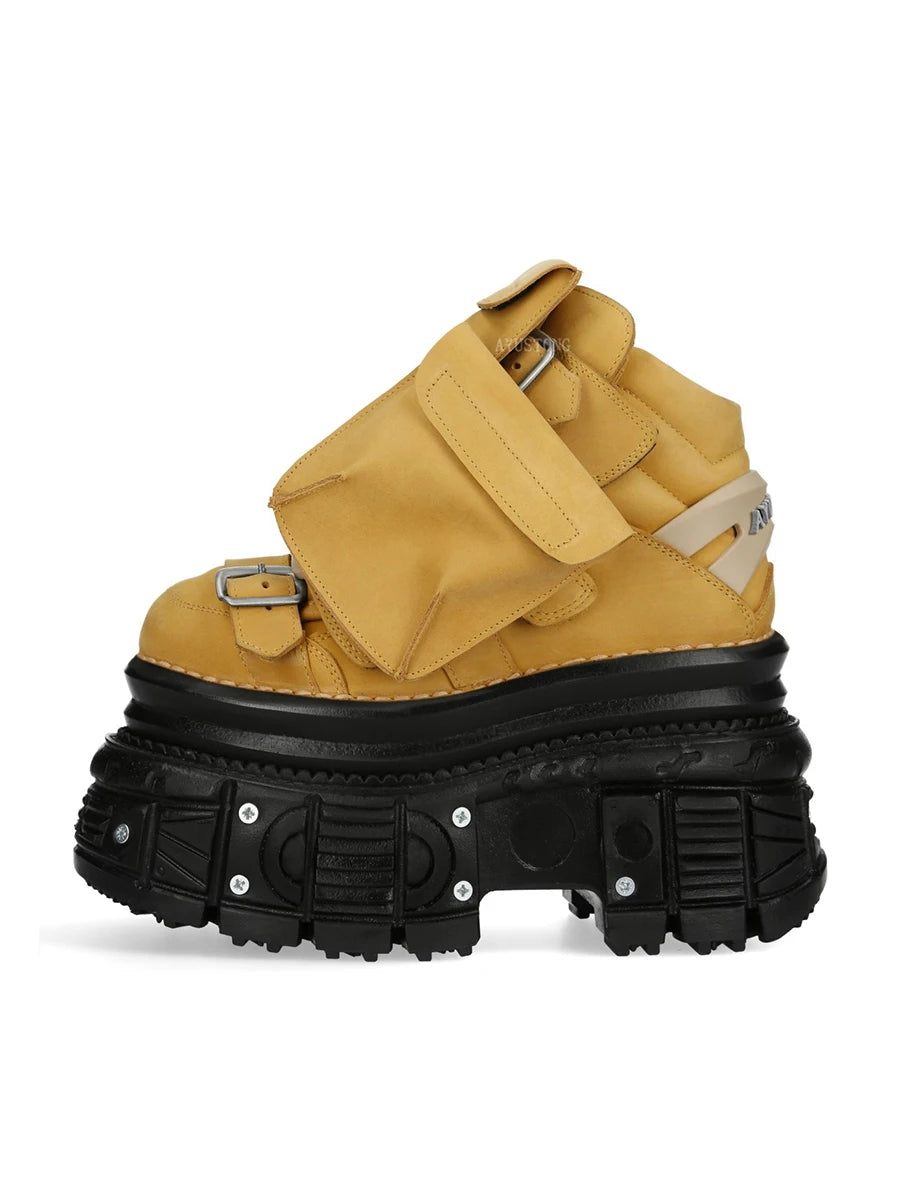 Thick Sole Lace Up Short Boots Autumn New Round Toe Punk Street Rock Sports Casual Shoes Black Fashion Women's Ankle Boots