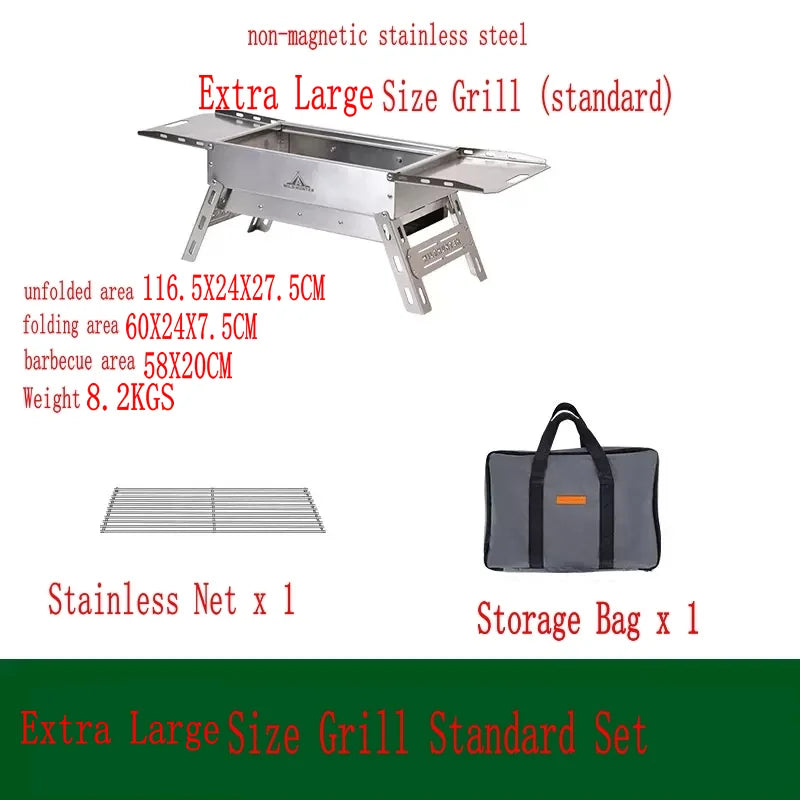 Portable Outdoor Folding BBQ Stainless Steel Charcoal Barbecue Grill for Camping and Picnics