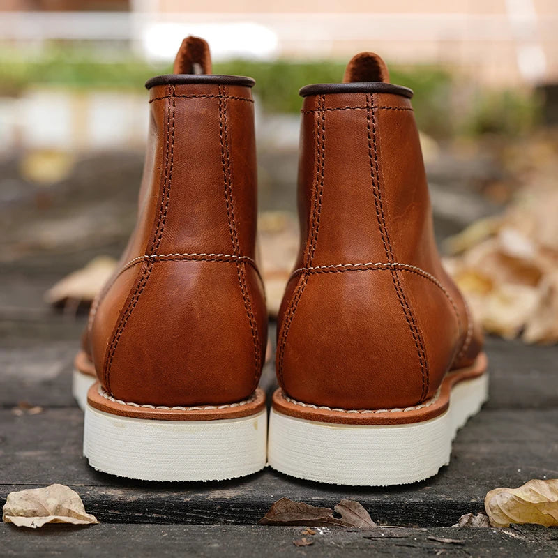 Durable Goodyear-Welted Stitchdown Rugged Style Work Boots Heritage Genuine Leather Moctoeboots Red For Men 1907 Shoes