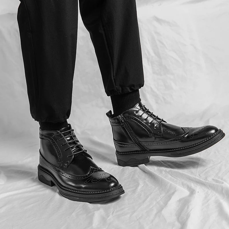 Stylish Casual Leather Ankle Boots for Men All-match Outdoor Man Motorcycle Boots Non-Slip Walking Shoes Sneakers High Top Botas