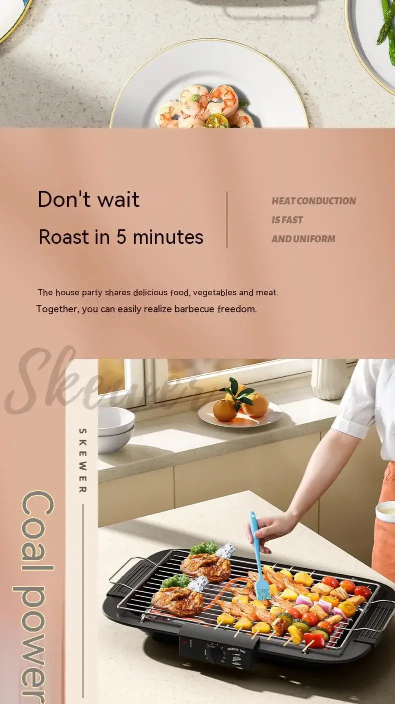 Electric Grill Indoor Smokeless Portable Food Barbecue Grill Smokeless Household Barbecue Grill Barbecue Skewers Portable Stove