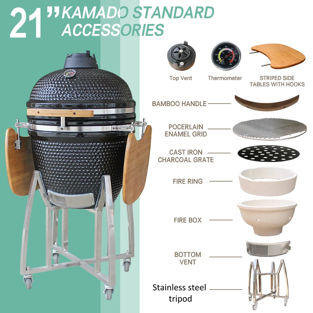 Auplex Wholesale Barbeque Asador Portable Charcoal 21-Inch Kamado Ceramic Grills BBQ