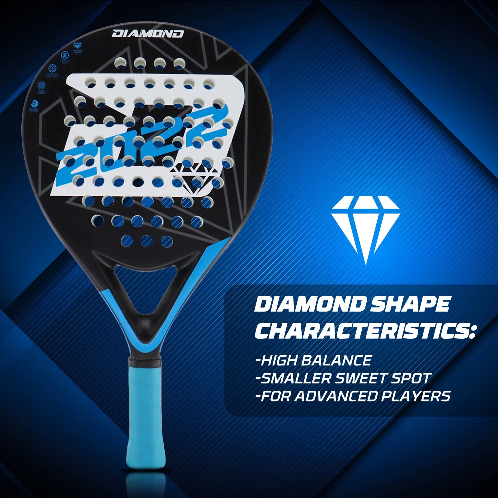 INSUM 2022 Padel Tennis Paddles Rackets Set of 2, lightweight Carbon Fiber Diamond Shape Comfort Grip with Padel Tennis Balls