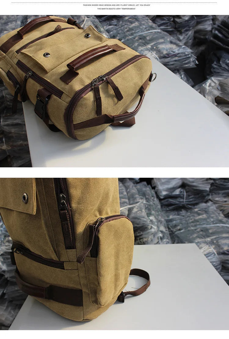 Outdoor Hiking Camping Canvas Backpack Large Capacity Tactical Travel Climbing Bag Luggage Handbag Men Women Computer Rucksack