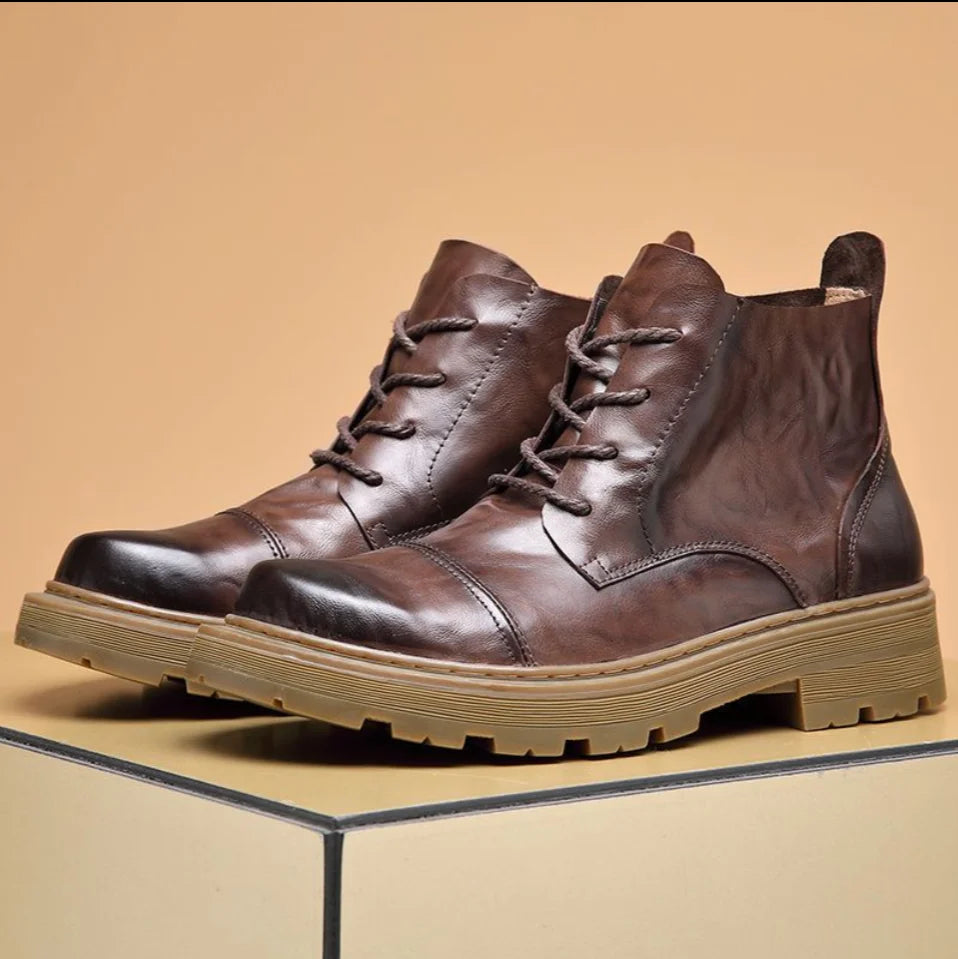 Motorcycle Boot British Style High-top Lace-up Ankle Boots Autumn Winter New Luxury Men's Genuine Leather Designer Shoes