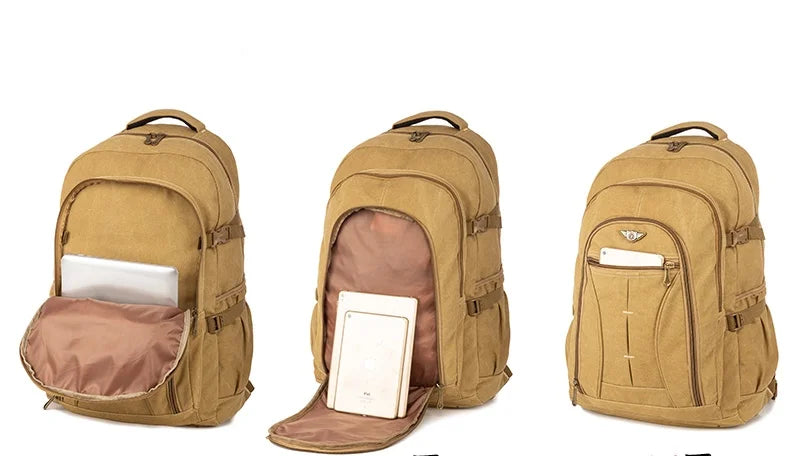 55L 70L Canvas Sports Backpack Men Outdoor Hiking Camping Travel Bag Luggage Rucksack Large Capacity Climbing Tactical Backpack