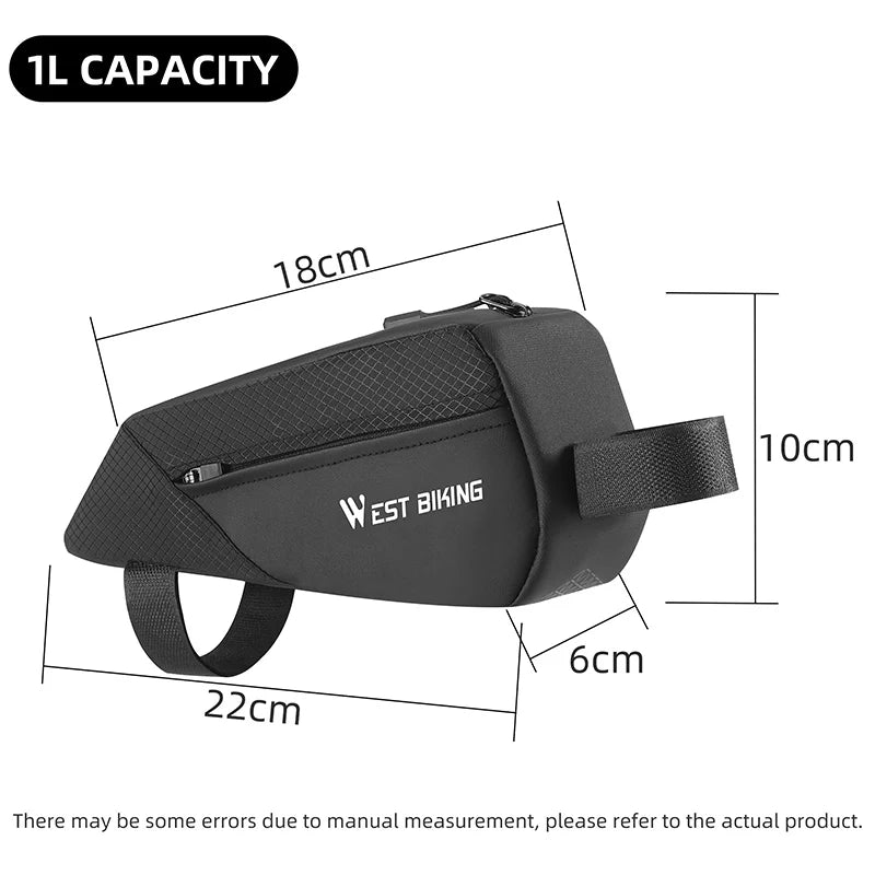 WEST BIKING Bicycle Top Tube Bag 1L Portable Cycling Front Frame Triangle Bag Lightweight Bike Bag MTB Road Bike Accessories