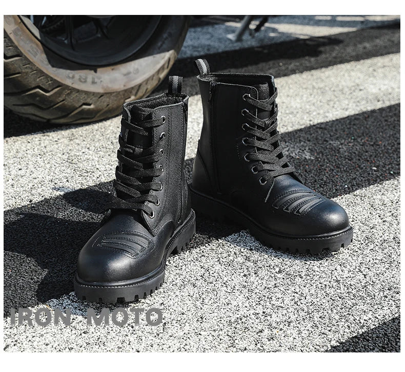 Motorcycle Shoes Men motocross Cruiser Boots Leather Adventure Low Boots Portland Shoes Cowhide Worker Boots for Autumn & Winter