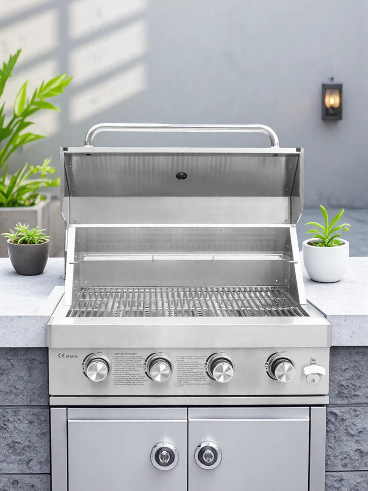 2025 Newest 304 Stainless Steel Built-in Courtyard Grill Gas Charcoal Dual Fuel Smoker BBQ Grill