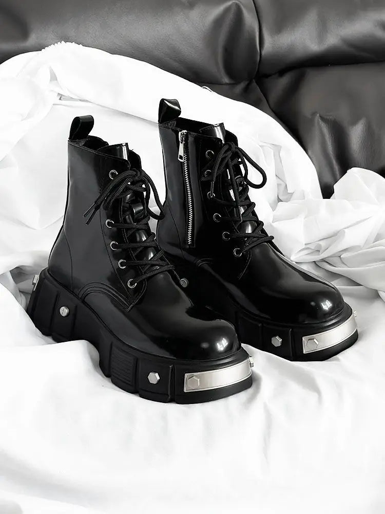 2025 Couple Platform Men's Punk Style European and American Zipper Locomotive British High-top Big Head Tooling Boots Women