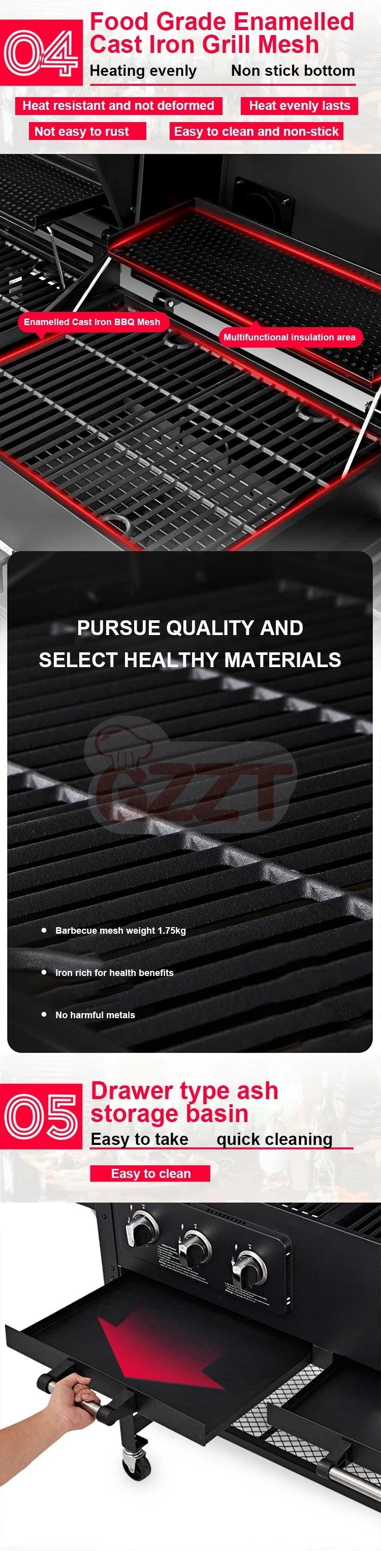 IT-4518S Gas Charcoal Combo Combination Hybrid Gas BBQ Barbecue Grills with Infrared burner Outdoor Kitchen Cooking Equipment