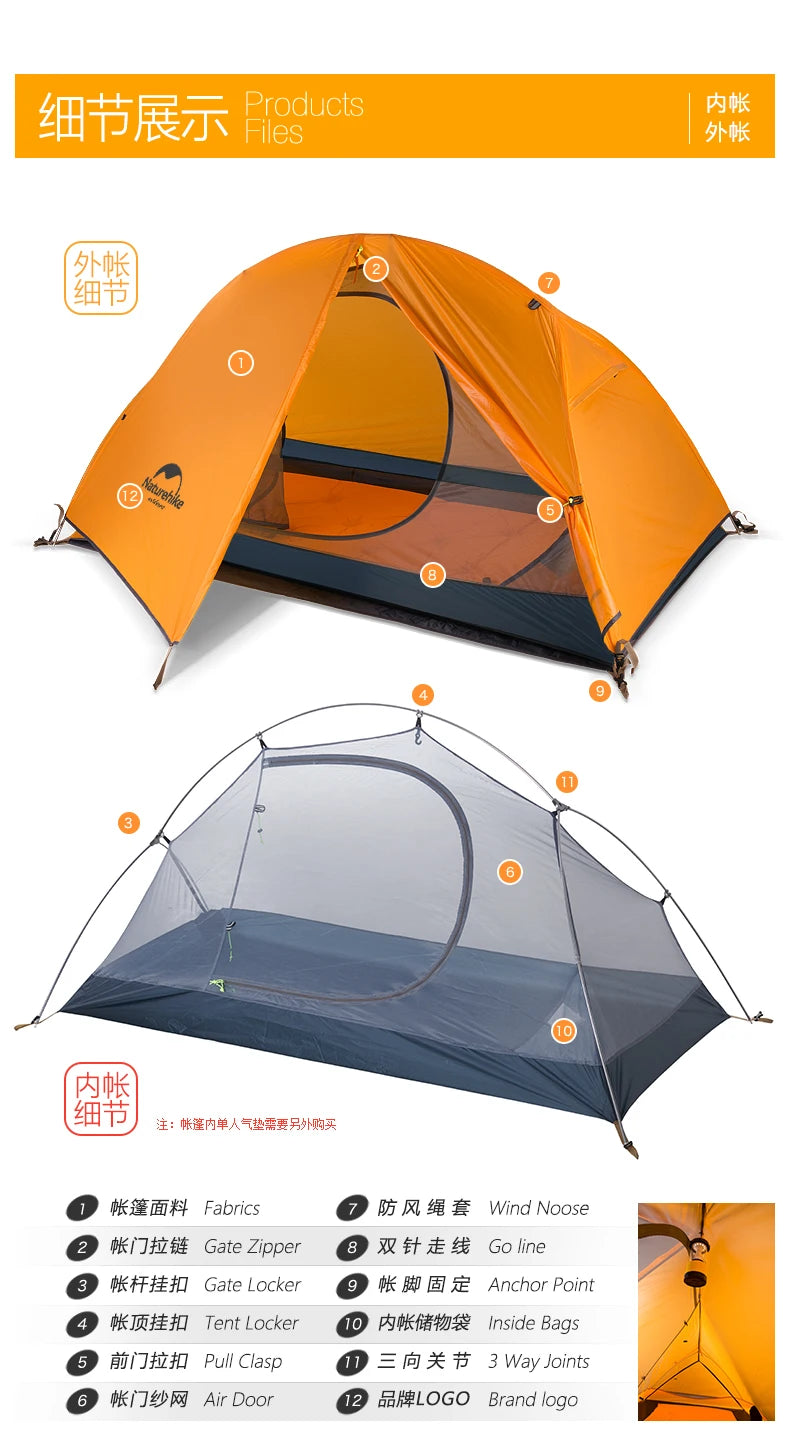 Naturehike-Ultralight Single Camping Tent, Backpacking, Trekking, Hiking, Cycling, 1 Person
