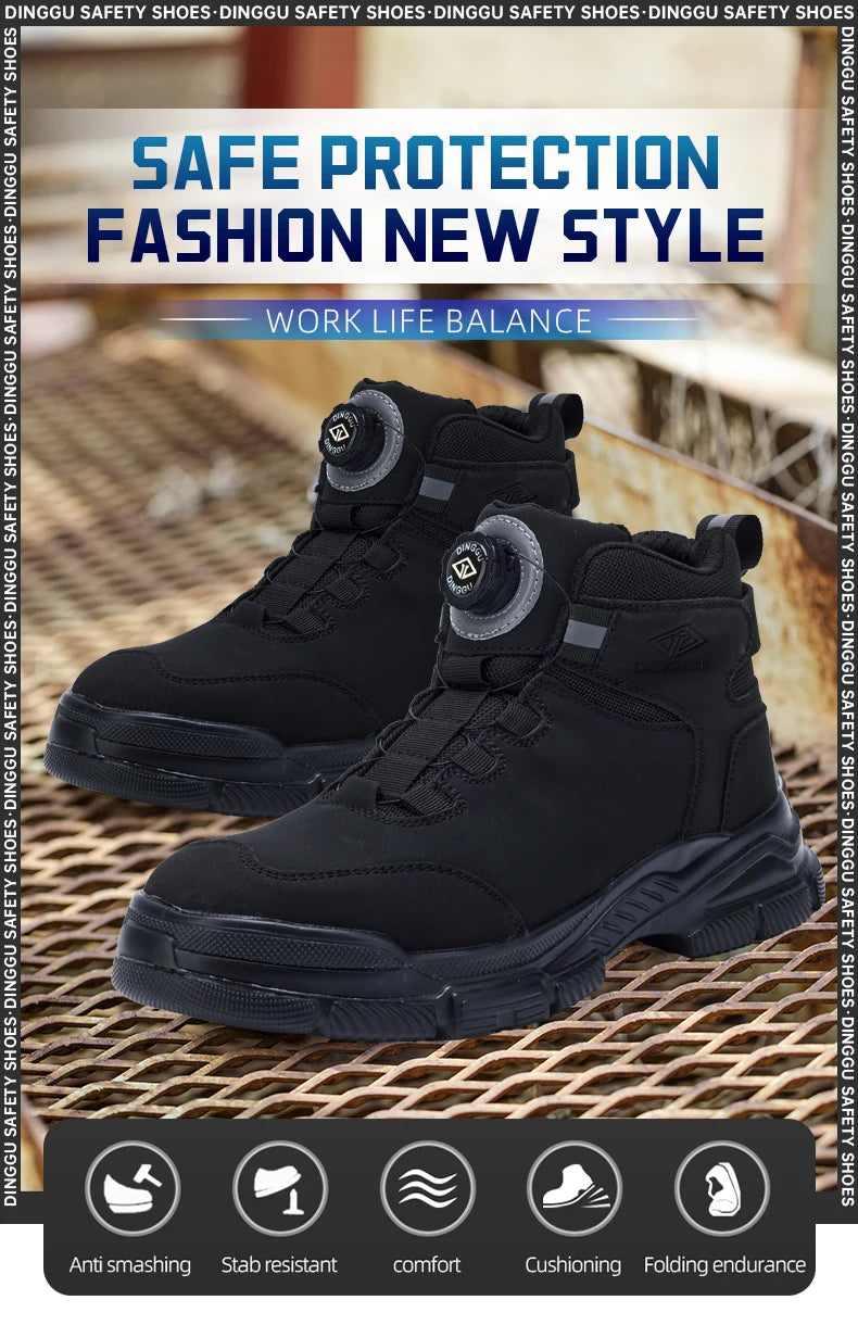 Waterproof Men Boots Rotating Buttons Safety Shoes Men Puncture-Proof Work Boots Steel Toe Shoes Light Indestructible Shoes