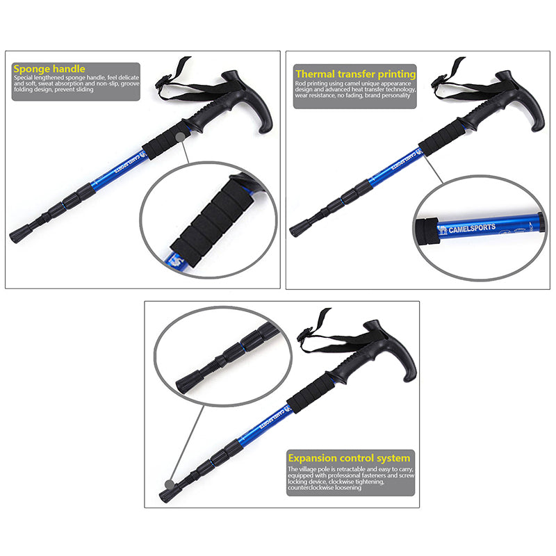 4-Section Outdoor Walking Stick Portable Telescopic Trekking Pole Anti Skid Aluminium Alloy Cane Elderly Camping Climbing Stick