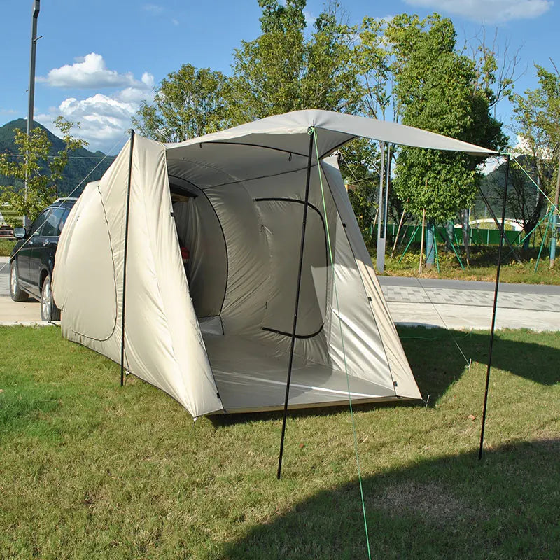 camping tent big space with rainfly, hatch back camping tent for 5 person, tailgate camping tent for suv with 4 poles, car tent
