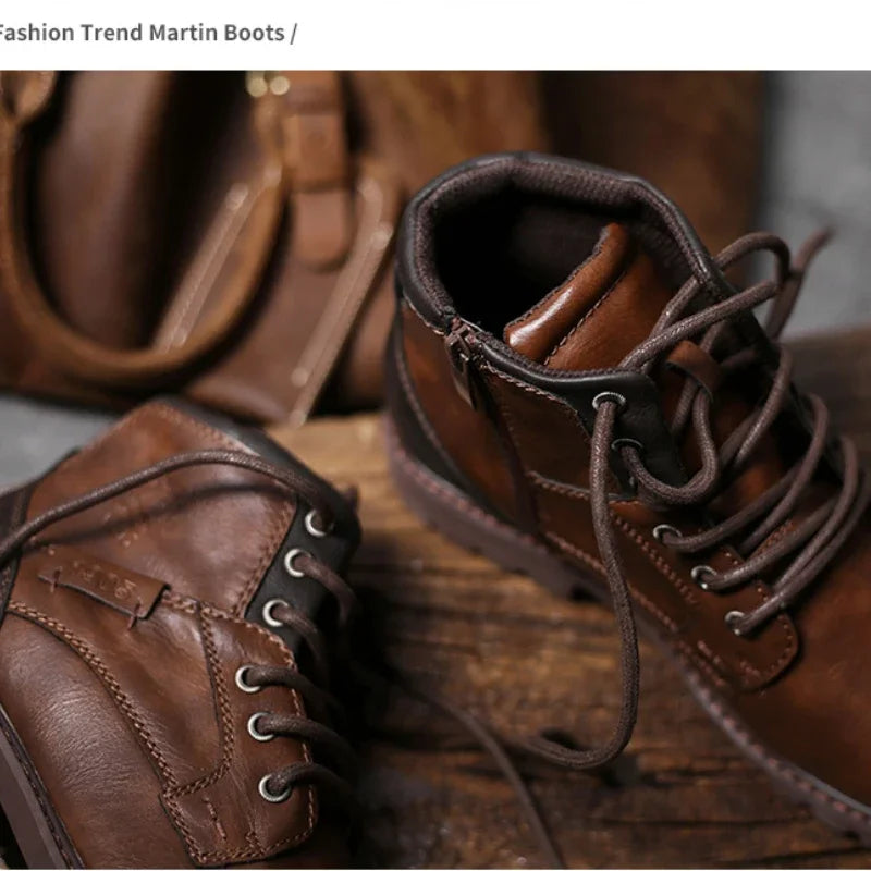 Vintage Men Boots 2024 New Autumn Winter Shoes High Quality Men's Leather Boots Side Zipper Men's Ankle Boots Large Size 39 48