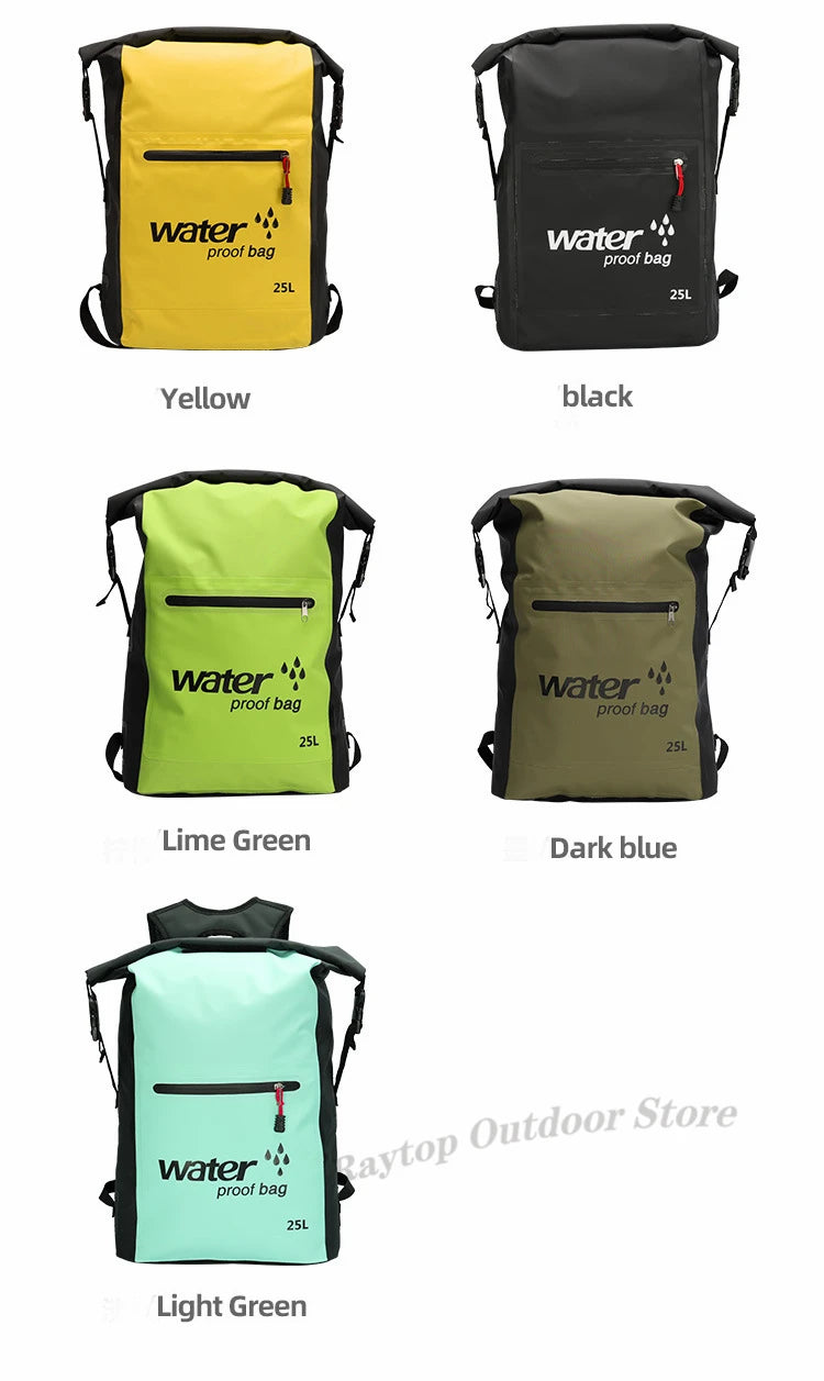 25L Foldable Hiking Bag Durable PVC Waterproof Rolltop Rucksack Backpack Abrasion-Resistant Shoulder Pack for Outdoor Adventures