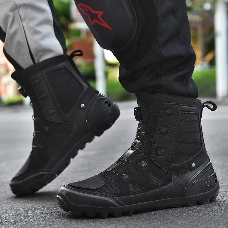 Motorcycle Boots Men Moto Riding Boots Four Seasons Breathable Motorcycle Shoes Motorbike Chopper Cruiser Touring Ankle Shoes