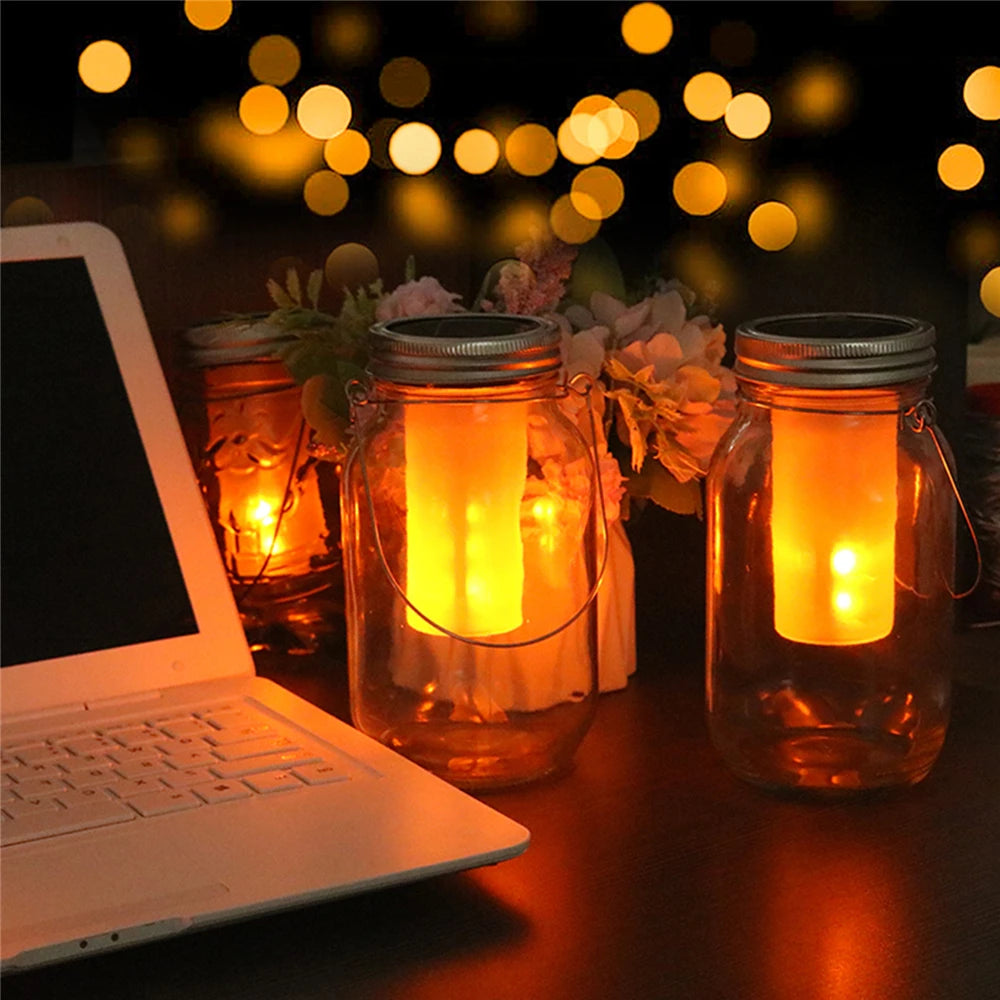 LED Solar Mason Jar Lights 2/4/8/12PCS Bottle Cap Flame Lamp Waterproof Fairy Light for Garden, Patio, Outdoor, Yard, Lawn Decor