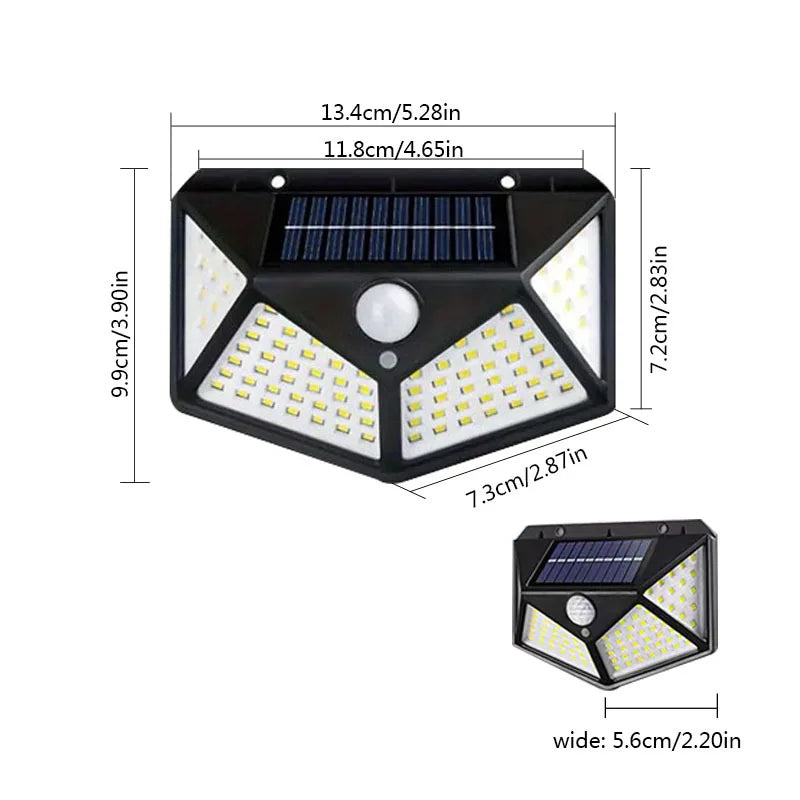 100 LED Wall Lights Outdoor Solar Lamp PIR Motion Sensor Solar Powered Sunlight Street Light for Garden Decoration